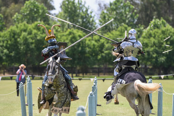 Knight jousting. Medieval knights during a jousting tournament