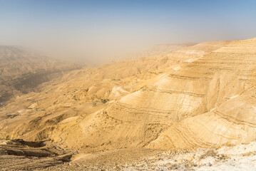 Fototapeta na wymiar View to the Moujib Valley from Moujib Panorama viewpoint - Jordan