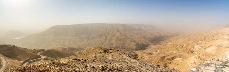Panoramic view to the Moujib Valley from Moujib Panorama viewpoint - Jordan