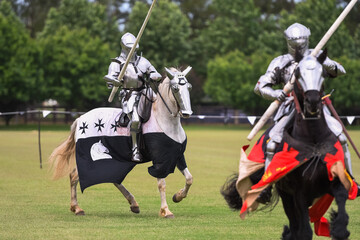 Knight jousting. Medieval knights during a jousting tournament
