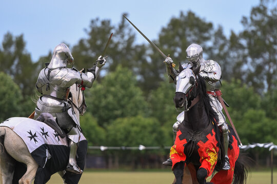 Knight jousting. Medieval knights during a jousting tournament