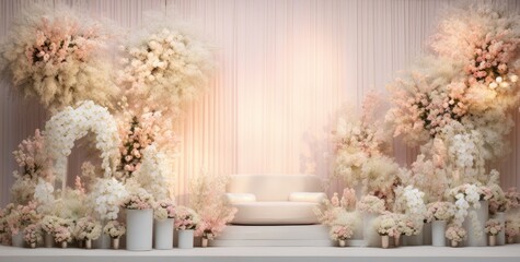 Wedding backdrop aesthetic flower decoration indoor interior decorated studio background