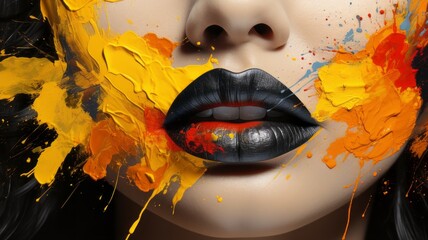 A colorful close-up of a creative image with artistic expression of young woman with beautiful mouth