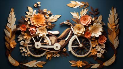Fototapeta na wymiar artistic bicycle with flowers made of paper
