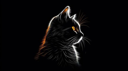  a close up of a cat's face on a black background with an orange and white cat's eyes.  generative ai
