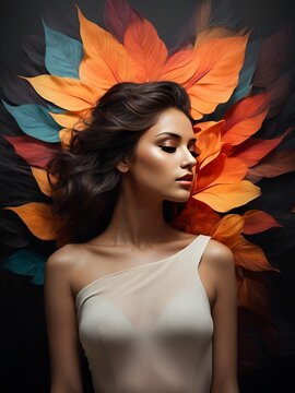 A minimalist, t-shirt design with a vintage twist, featuring a sleek and stylized unclad woman body silhouette against a faded, women body is painting about nature, awesome, bright.