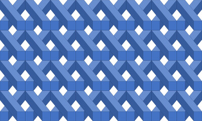 Blue 3D net block, diamond pattern seamless patter, replete image repeat pattern design for fabric printing or wallpaper, background cross
