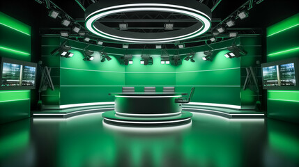 News Studio. Backdrop for TV shows.TV studio. News studio. The perfect backdrop for any green screen or chroma key video or photo production. 3d render - obrazy, fototapety, plakaty