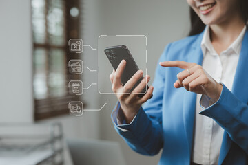 Use your smartphone to shop online, Open bank application to pay for the product, Online stores are searched by customers using smartphones, Use your smartphone to do online activities.