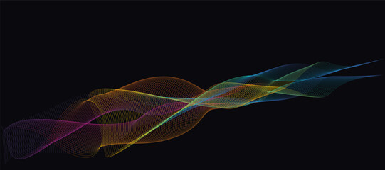 Dark abstract background with glowing wave. Shiny moving lines design element. Modern purple blue gradient flowing wave lines. Futuristic technology concept. Vector illustration