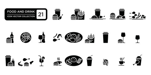 Food and drink icon collection, various foods, vector icon templates editable and resizable EPS 10