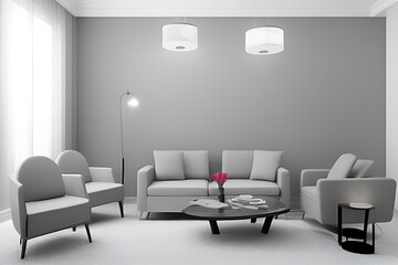 Creative Drawing Room, Wall Paint Color Primer Gray with Sofa