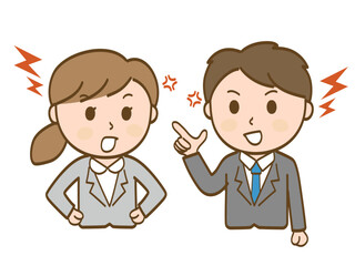 口喧嘩をするスーツ姿の女性会社員と男性会社員