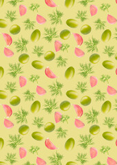 Falling vegetables on pastel green background for advertisement