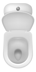 Creamic toilet bowl with open lid. Realistic top view - obrazy, fototapety, plakaty
