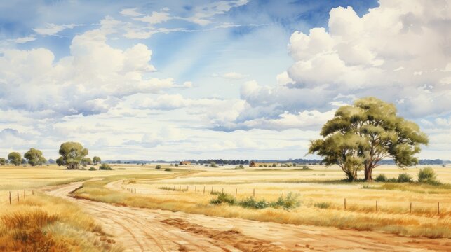 watercolor farmland painting