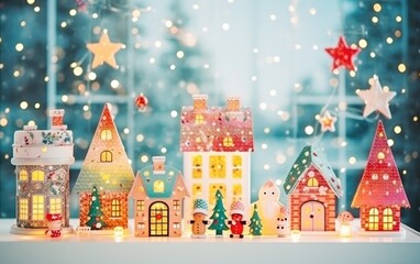 Obraz premium Winter town scenery. Christmas and Happy New Year background