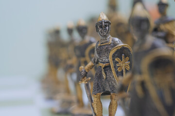 Chess pieces details, pawns. Mind games, combat. Leadership.