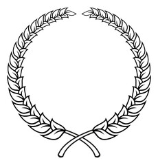 Wreath emblem. Outline foliage branches. Classic award sign
