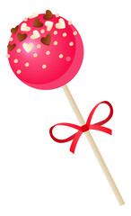 Pink caramel ball on stick. Sweet hard candy
