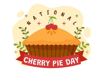 National Cherry Pie Day Vector Illustration on February 20 with Food of Pastry Shells and Cherries Fillings in Flat Cartoon Background Design