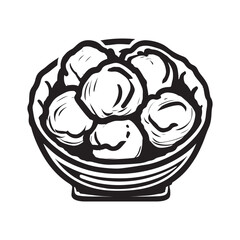 hand drawn illustration of indonesian meatball served on the bowl
