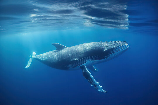 Oceanic Ballet: Humpback Whales Swimming Underwater