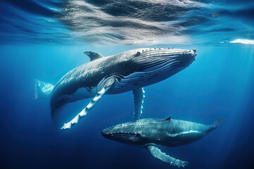 Fototapeta premium Oceanic Ballet: Humpback Whales Swimming Underwater