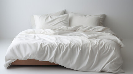 Top view of unmade sheets and pillows, unmade bed after a comfortable sleep