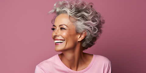 Grey-Haired Senior Model Laughing with Clean Teeth
