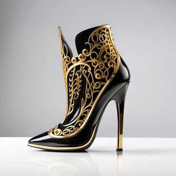 Gold heel cheap black shoes