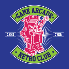 Retro Game Arcade Hand Drawing Vector Illustration in Patch Design Style Game Arcade Retro Club