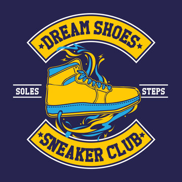 The Hand Drawing Sneaker Vector Illustration in Patch Design Style Dream Shoes Sneaker Club