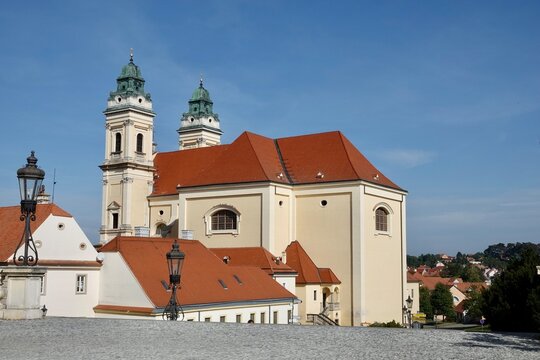 Church of the Assumption of the Virgin Mary in Valtice, South Moravia, Czech Republic. View from Valtice castle to the side of the church. High quality photo