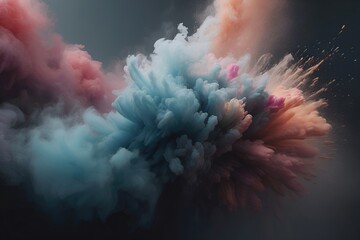 colorful smoke clouds, Spectacular cloud burst of blue, pink, and yellow smoke background  - obrazy, fototapety, plakaty