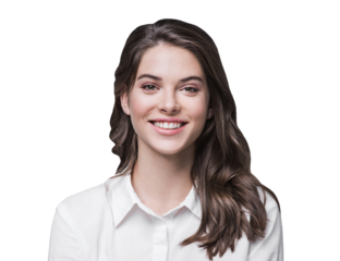 Closeup portrait of beautiful smiling young woman isolated in transparent PNG. Laughing joyful cheerful student girl studio shot