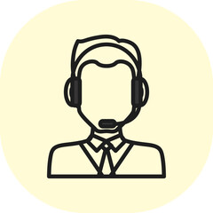 Call Center Worker Line Icon, Editable Stroke. Set of Help, Support and Contact Vector Flat Line Icons. Phone Assistant, Online Help, Video Chat. Outline Vector Symbol Illustration. Pixel Perfect,