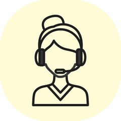 Call Center Worker Line Icon, Editable Stroke. Set of Help, Support and Contact Vector Flat Line Icons. Phone Assistant, Online Help, Video Chat. Outline Vector Symbol Illustration. Pixel Perfect,
