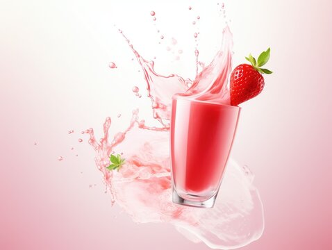 Fresh strawberry smoothie splash with drops