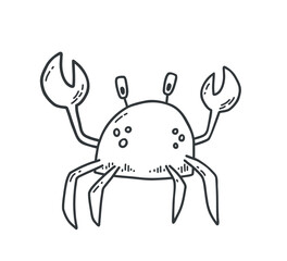 Cute Crab in doodle style. Hand drawn crustacean sea animal line art for childrens stickers, postcard and coloring book