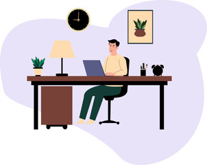 Man On Working Desk Illustration