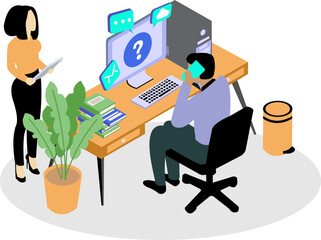 Isometric Office Work Illustration