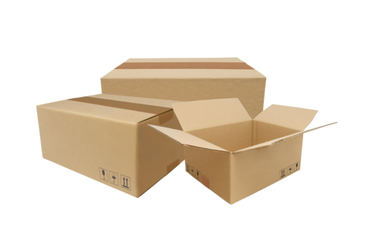 three cardboard boxes on transparent background png