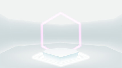 A hexagonal stage rose from a hole of light in the brightness studio.