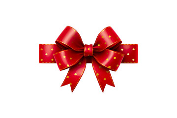 red ribbon and bow with gold isolated against transparent white background PNG