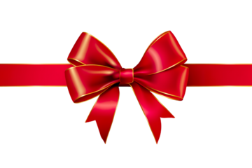 red ribbon and bow with gold isolated against transparent white background PNG