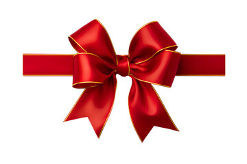 Fototapeta premium red ribbon and bow with gold isolated against transparent white background PNG