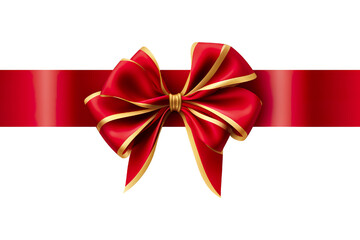 red ribbon and bow with gold isolated against transparent white background PNG