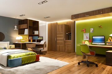 Obraz premium Luxuary Creative Kids Bedroom with Study Table, Interior Design Ideas for Home and Office