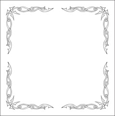 Elegant black and white ornamental frame, decorative border, corners for greeting cards, banners, business cards, invitations, menus. Isolated vector illustration.	